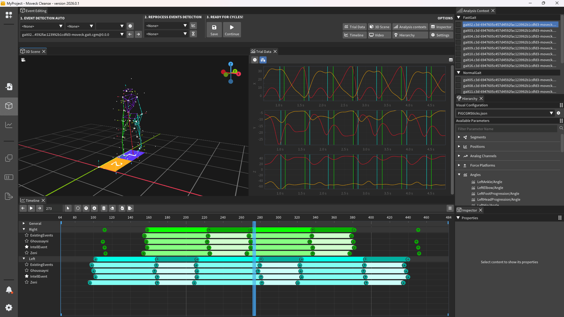 Event editing against the 3D scene and the timeline.